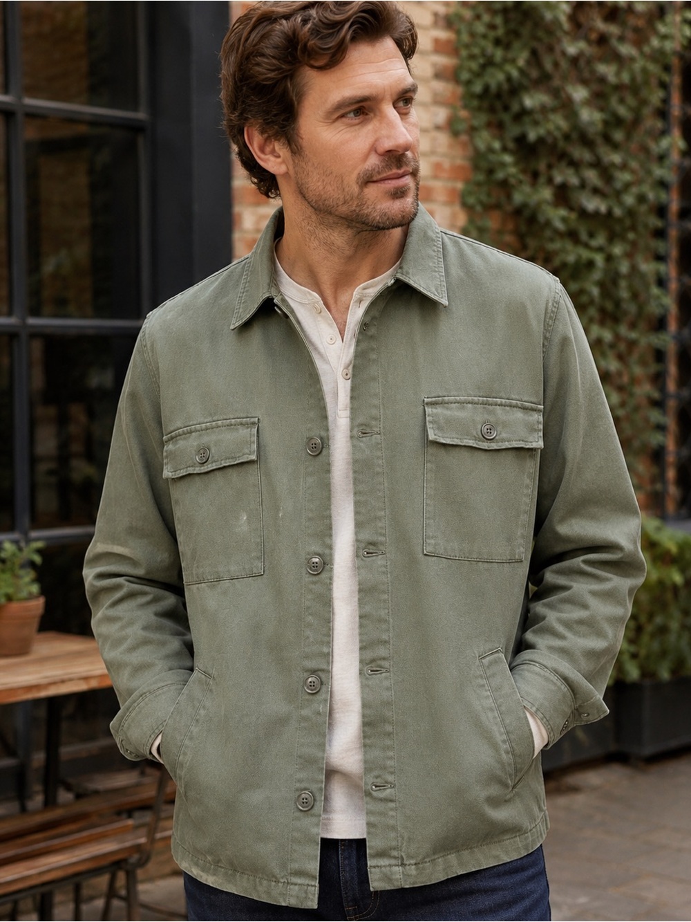 Common People Denim Shacket Men’s M 100% Cotton Khaki NWT